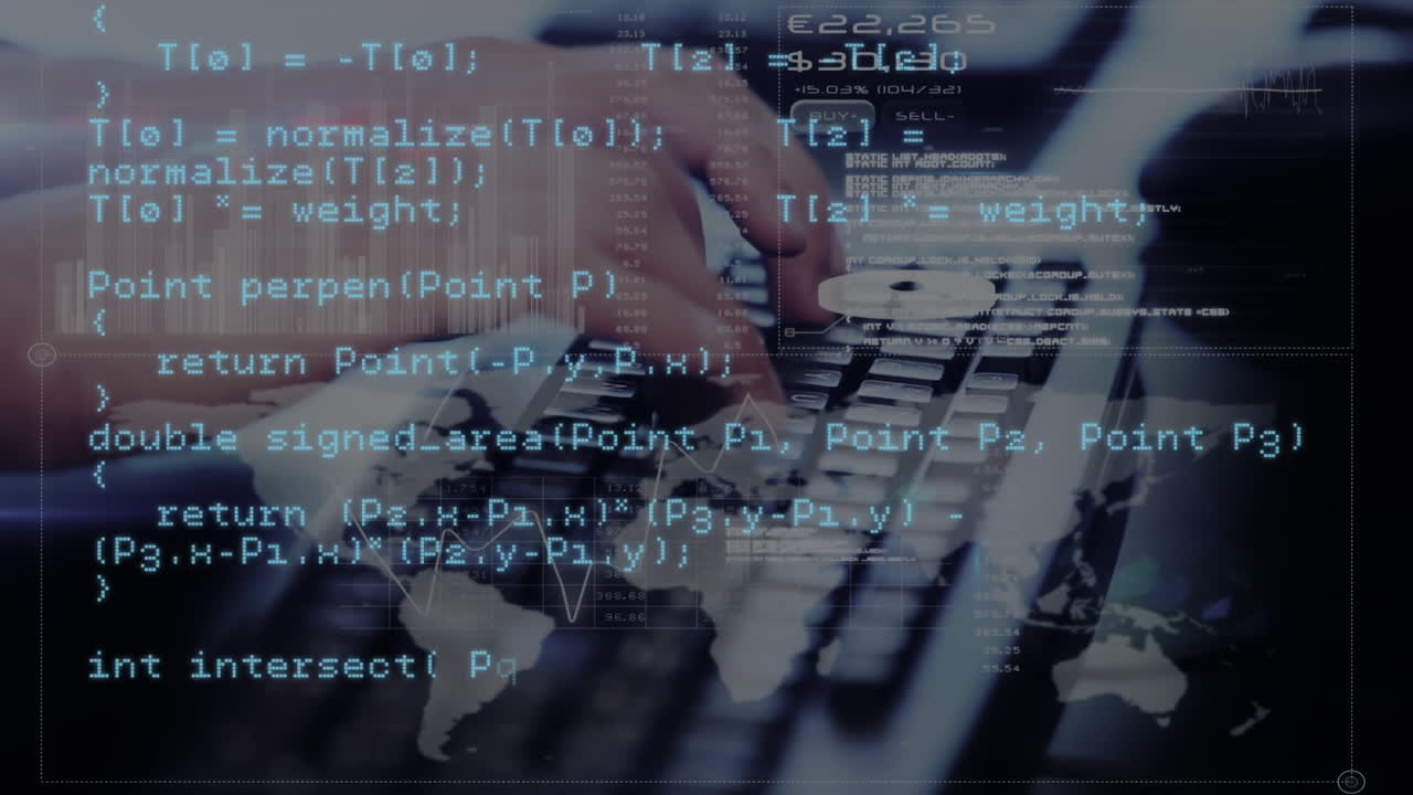 Man typing and world map