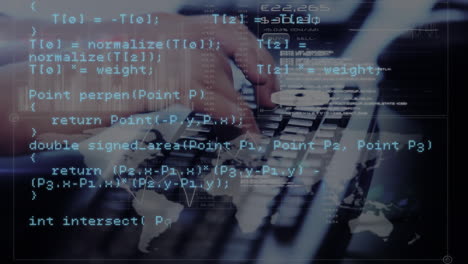 man typing and world map