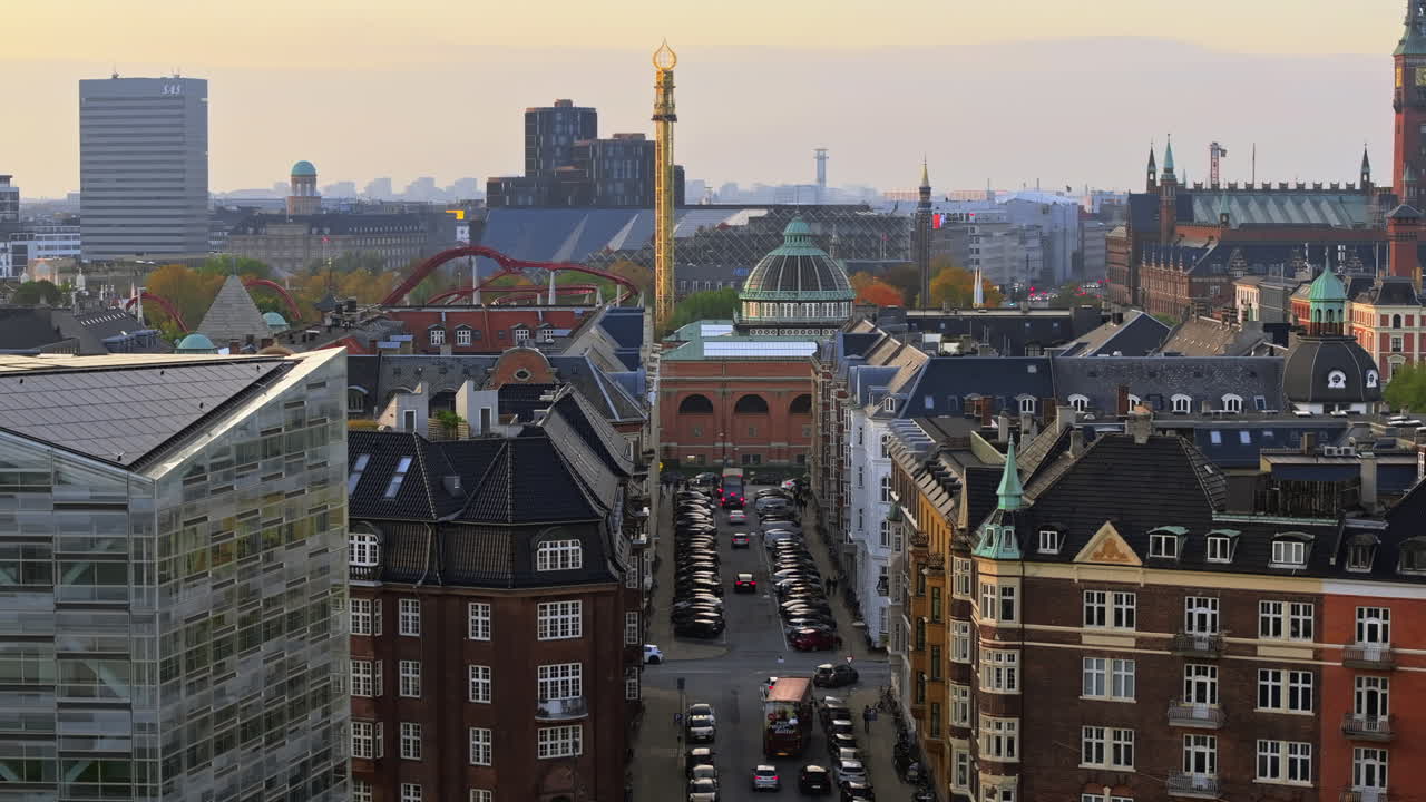Aerial drone view of the Ny Christiansborg palace and government building in Copenhagen, Denmark