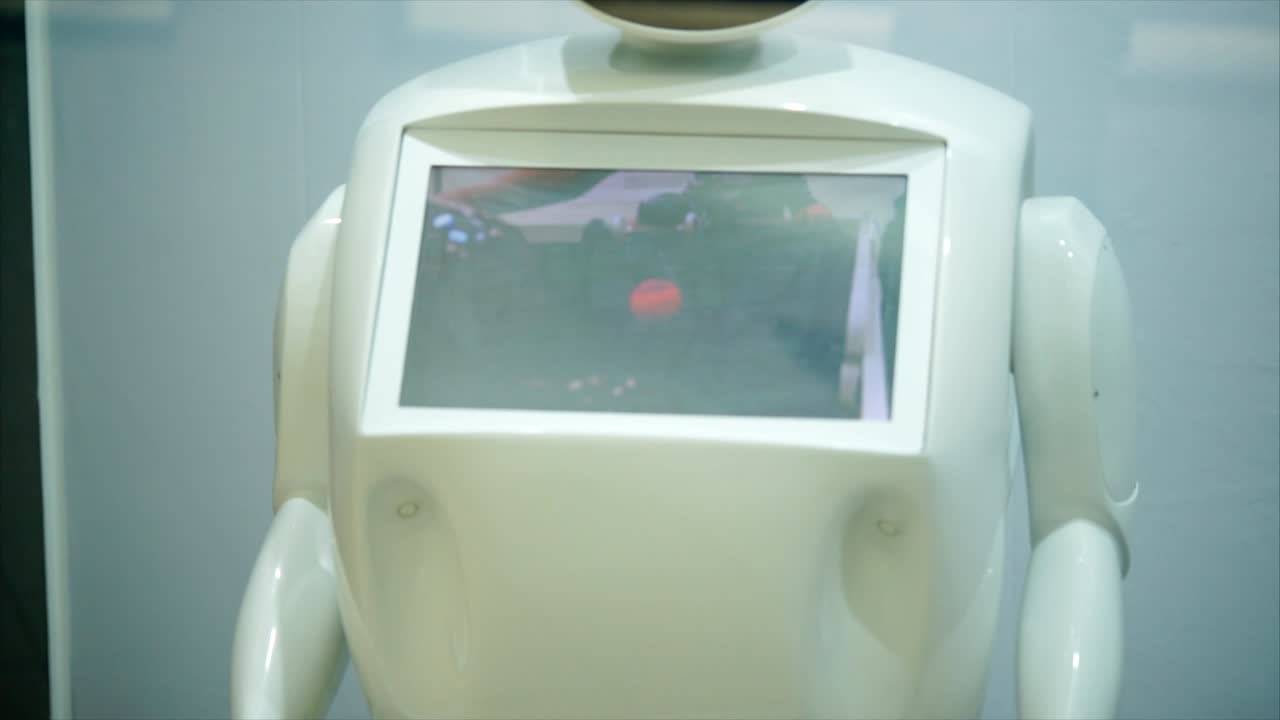 White Robot Displaying Hockey Game