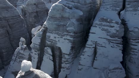 drone shot entering in the ice cracks of the buerbreen glacier in folgefonna