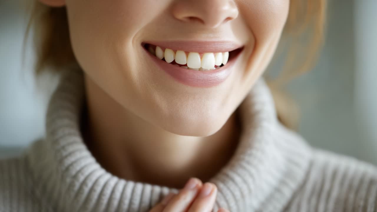 A Journey from Discomfort to Joy: Capturing a Woman's Transition from Relieving Pain to Embracing Happiness Through a Beautiful Smile