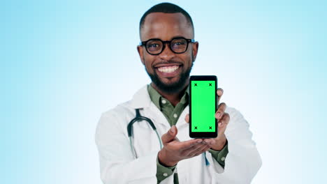 Doctor,-face-or-green-screen-of-smartphone