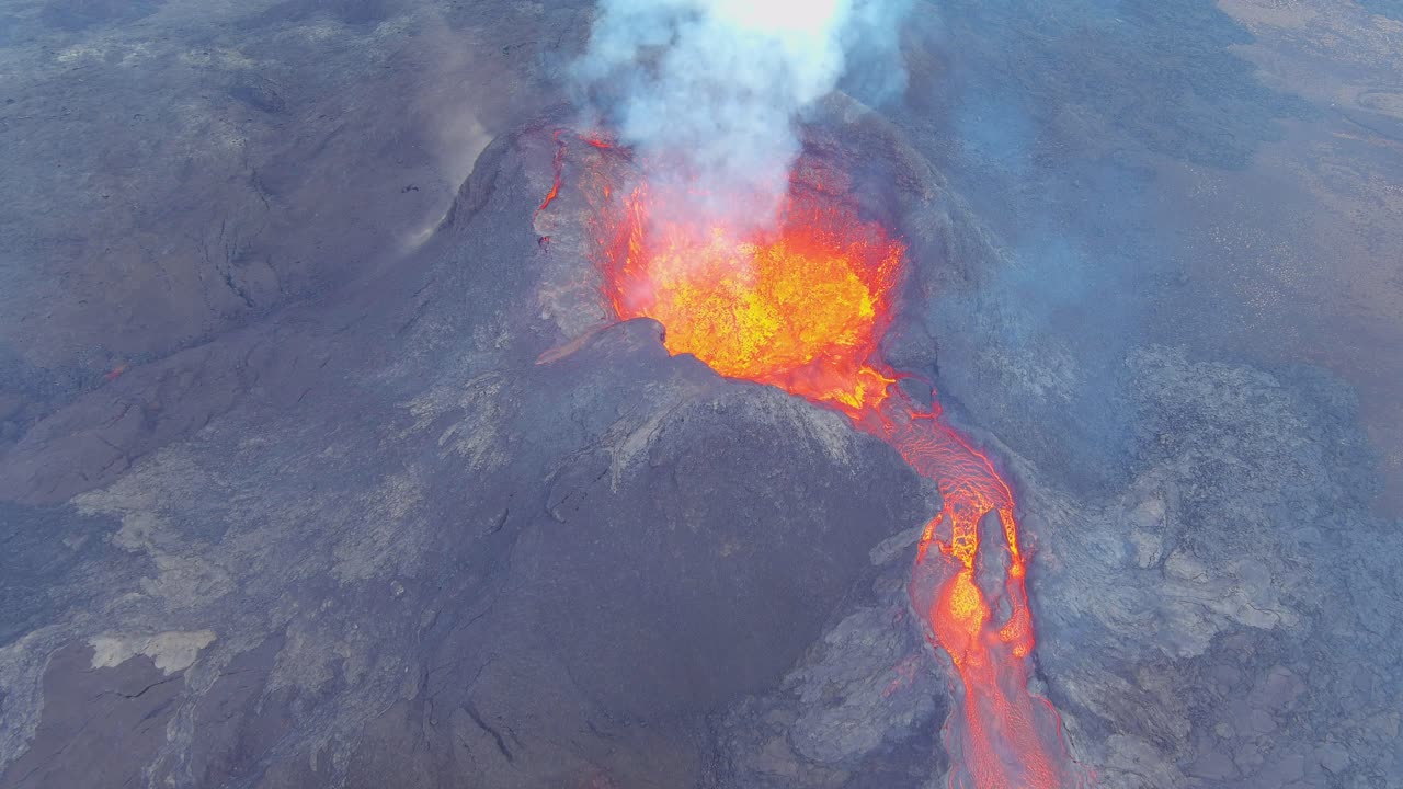 High Drone Aerial Of The Fagradalsfjall Volcano Volcanic Explosive Eruption On The Reykjanes Peninsula In Iceland