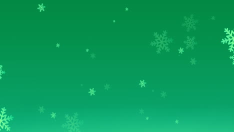 Animación-De-Iconos-De-Copos-De-Nieve-En-Un-Patrón-Transparente-Sobre-Fondo-Degradado-Verde-Con-Espacio-De-Copia