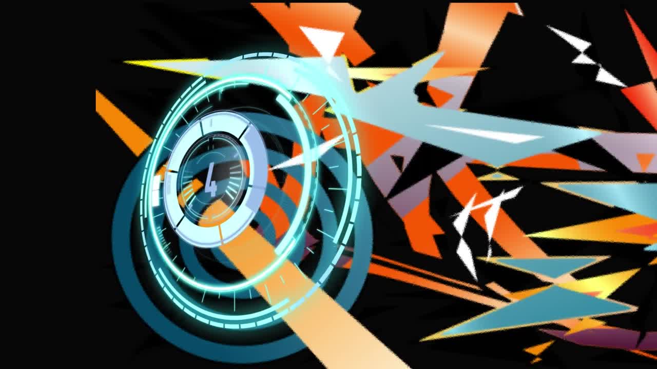 검은색 배경의 다채로운 모양 위에 스 ⁇  스캐닝의 애니메이션