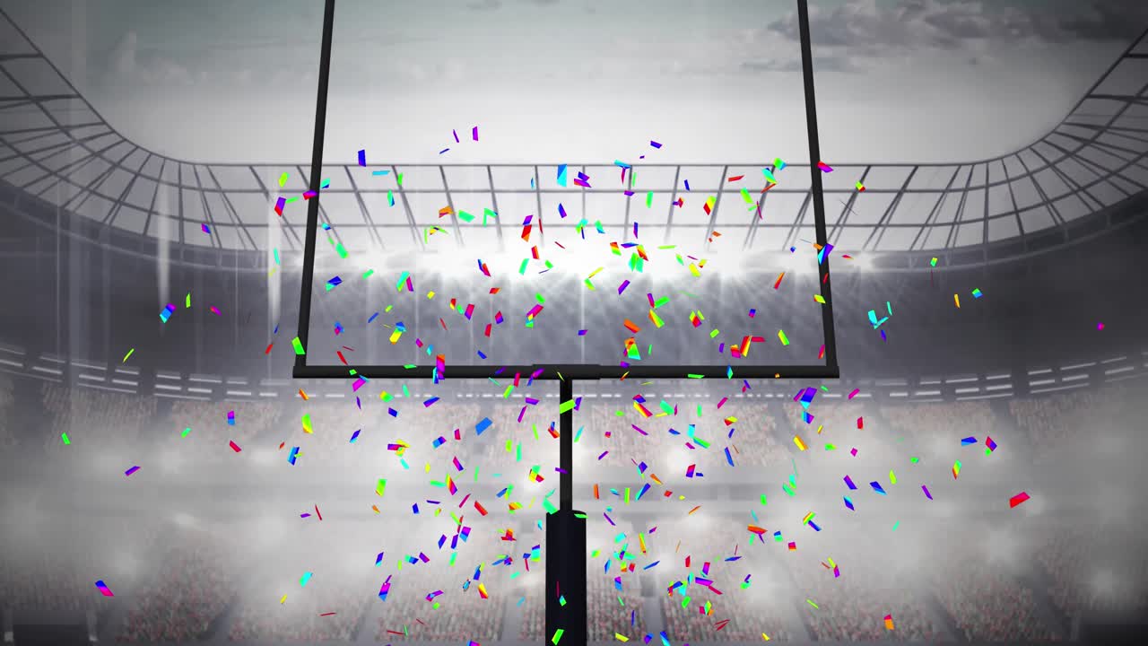 animación de confeti sobre el estadio de fútbol americano.