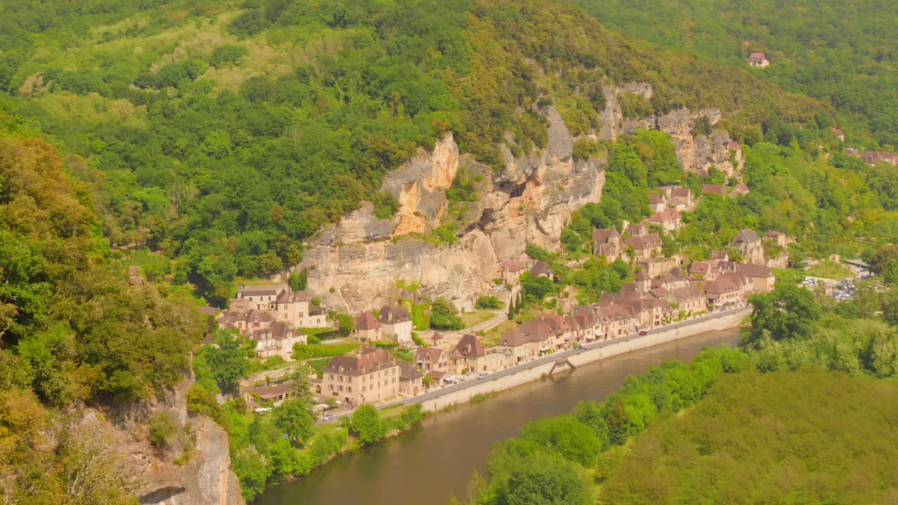 Aerial View Of Fort de La Roque-Gageac Above The River Dordogne In Nouvelle-Aquitaine, France
