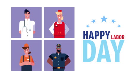 happy labor day celebration with lettering and workers