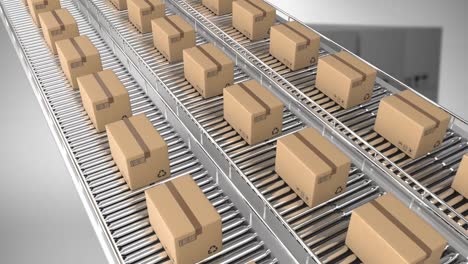 animación de cajas en cinta transportadora en el almacén