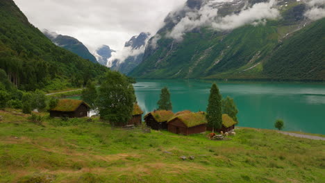 On-the-banks-of-Lake-Lovatnet,-Norway