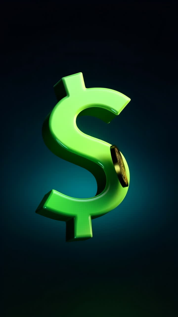 Segno del dollaro verde con moneta d'oro