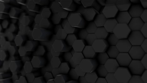 hexágonos de prisma futurista negro, peine de abeja, seis, movimiento en un fondo minimalista. el concepto de diseño y tecnología. animación 3d. cuadrícula. vista superior