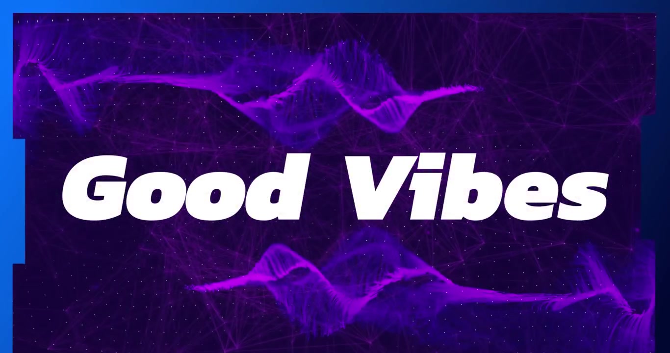 Animation of wave pattern around good vibes text over dots against black background