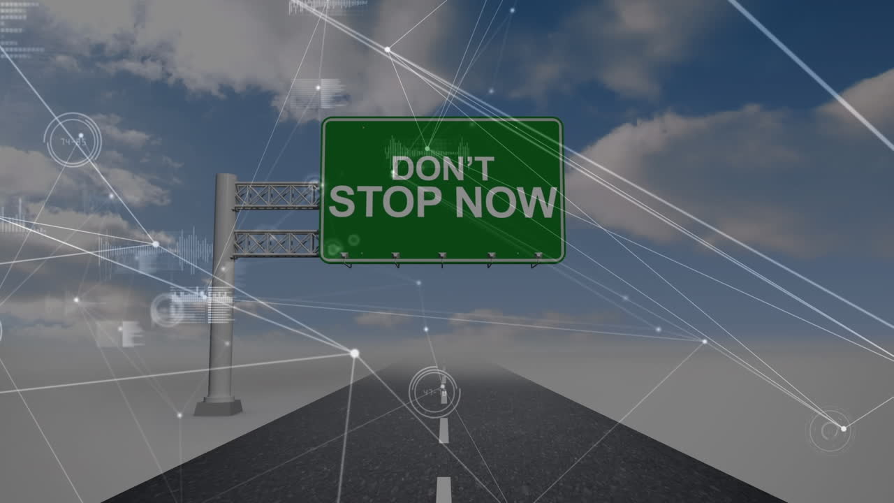 녹색 도로 표지판 위의 아이콘으로 연결 네트워크의 애니메이션