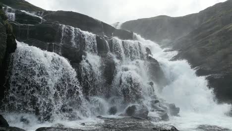 skarvaga waterfall in hallingskarvet national park, viken, norway - static shot