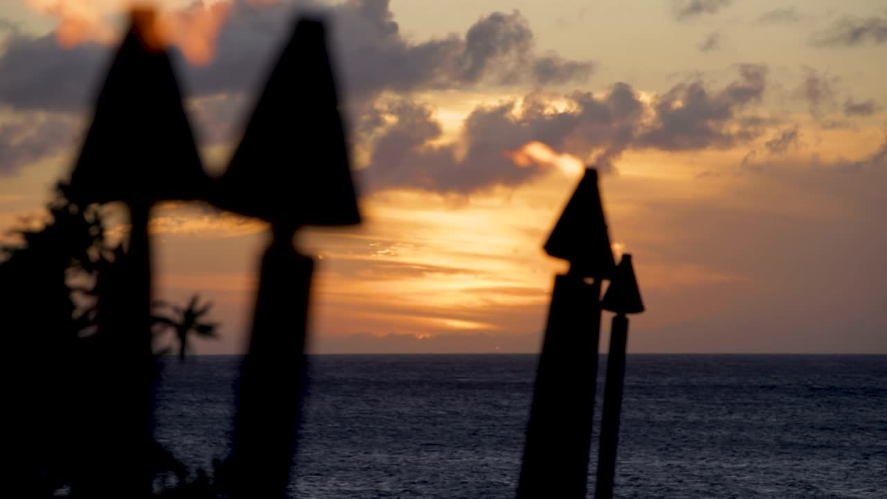 Colorful Sunset Tiki Torches Magic Hour