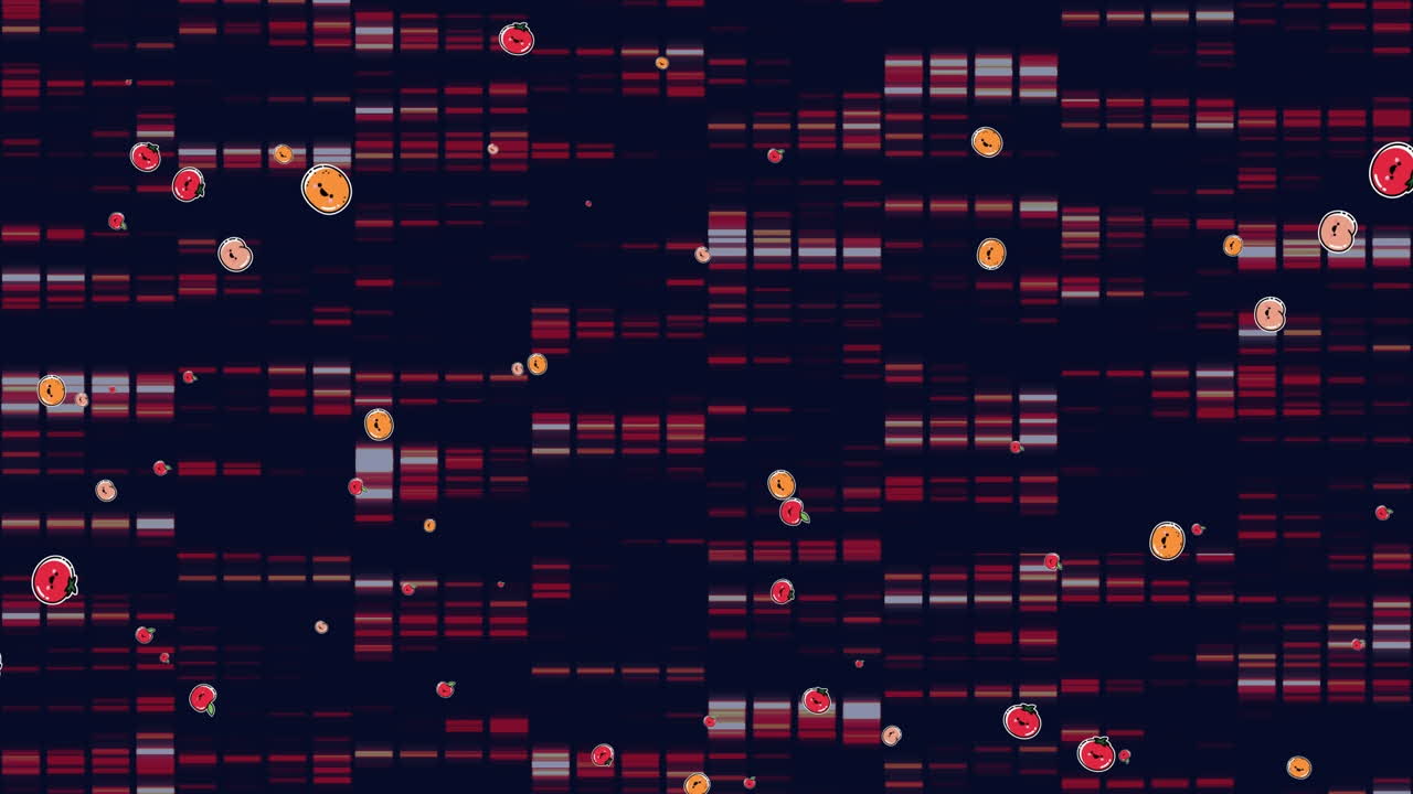 Animation of fruit icons over shapes