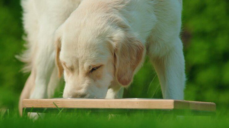 Golden Retriever beim Fressen