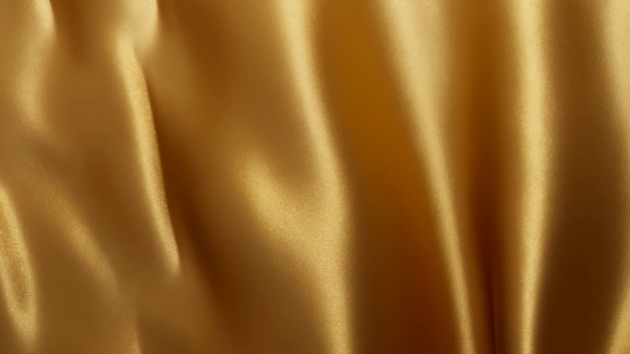 Gold Satin Fabric Flowing In Light Luxurious Drape With Soft Highlights And Smooth Texture, Slow Motion Folds