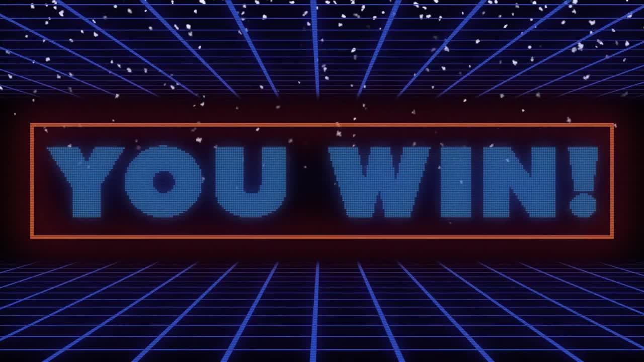 animación de usted ganar texto sobre la nieve sobre fondo negro