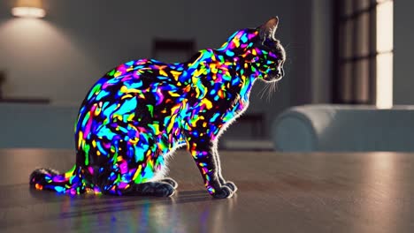 colorful cat on a table