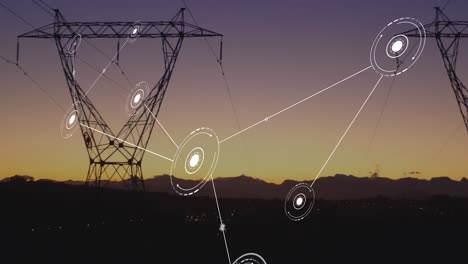 animation of network of conncetions with icons over pylons