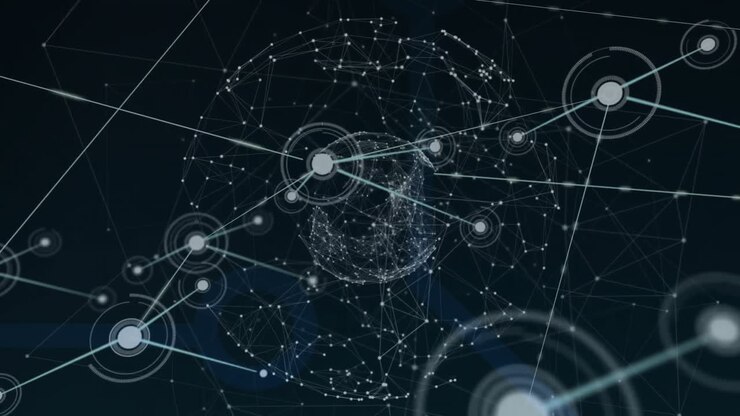 Animation of globe and network of connections on black background