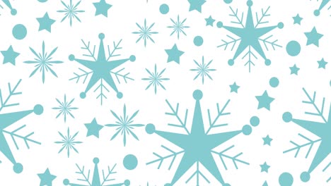 Animation-of-snowflakes-and-stars-falling-on-white-background