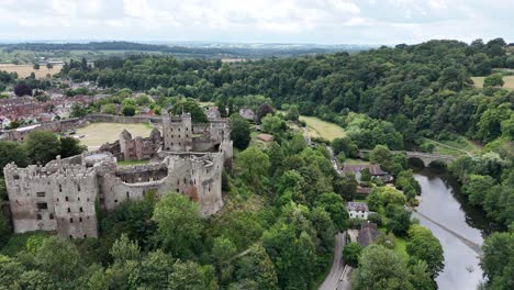stunning view ludlow casltle shropshire england historic drone,aerial