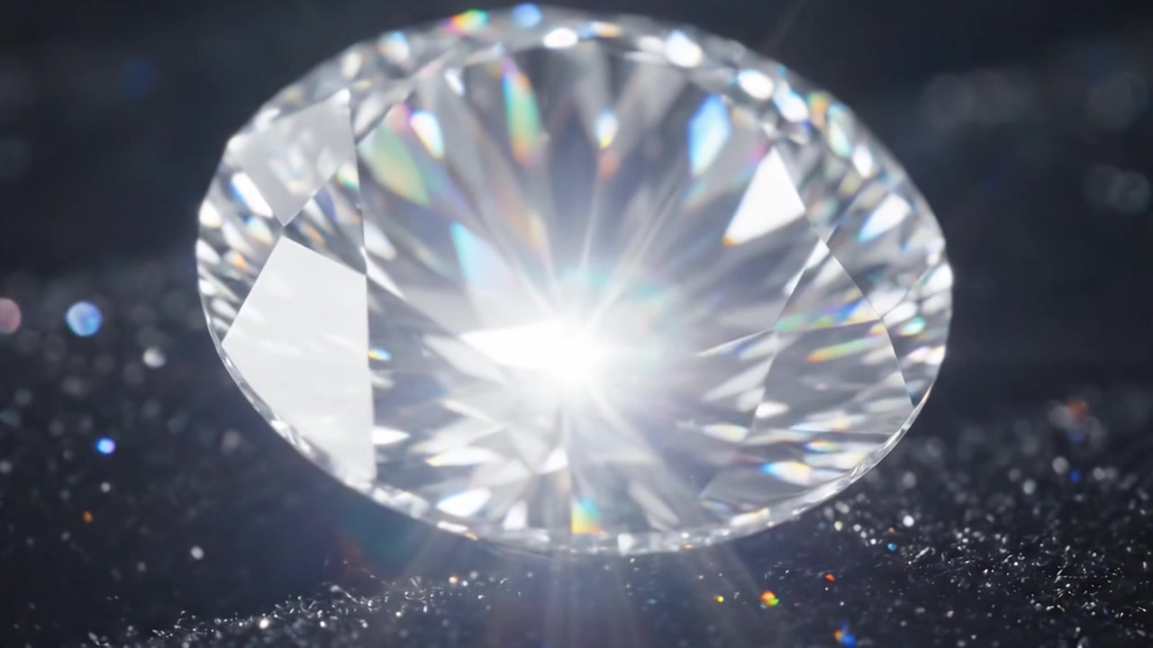 En fantastisk slipt diamant fanget fra to vinkler, som viser dens strålende klarhet og blendende refleksjoner mot en glitrende mørk bakgrunn.