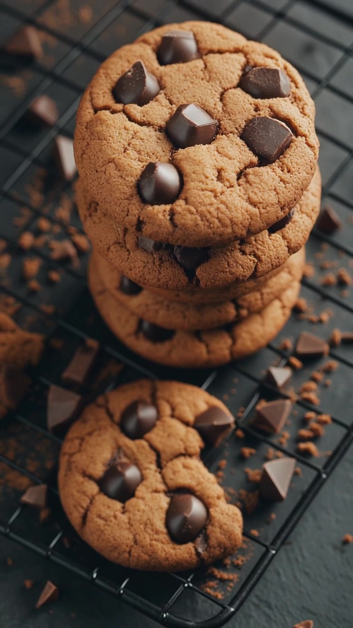 Stack of Freshly Baked Chocolate Chip Cookies on a Cooling Rack