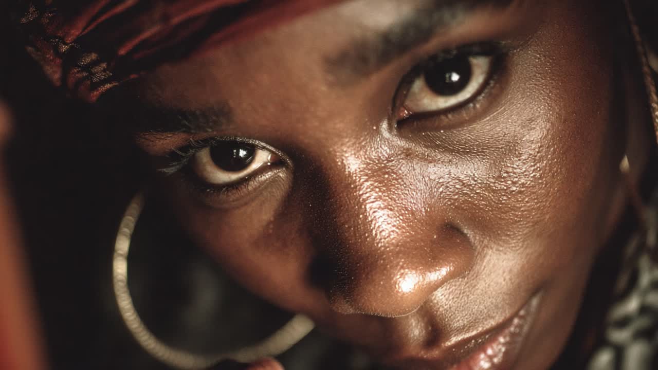 A Close-Up Portrait Capturing Intense Eyes and Expression, Highlighting the Subject's Unique Beauty and Intriguing Emotion in a Thoughtful Moment