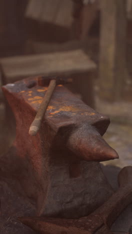 old rusty anvil and tools in a blacksmith's workshop