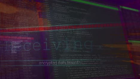 Animation of multiple texts and loading bar over computer language against abstract background