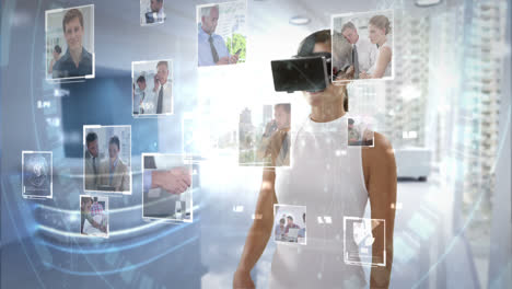 Businesswoman-wearing-virtual-reality-headset