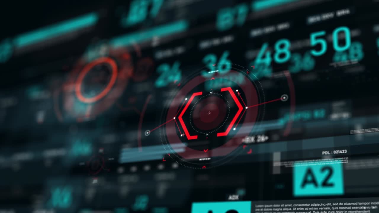 puntatore target e interfaccia utente futuristica hud gui elemento di numero di testo digitale per la tecnologia informatica concetto con bassa profondità di campo scuro e elaborato a grana