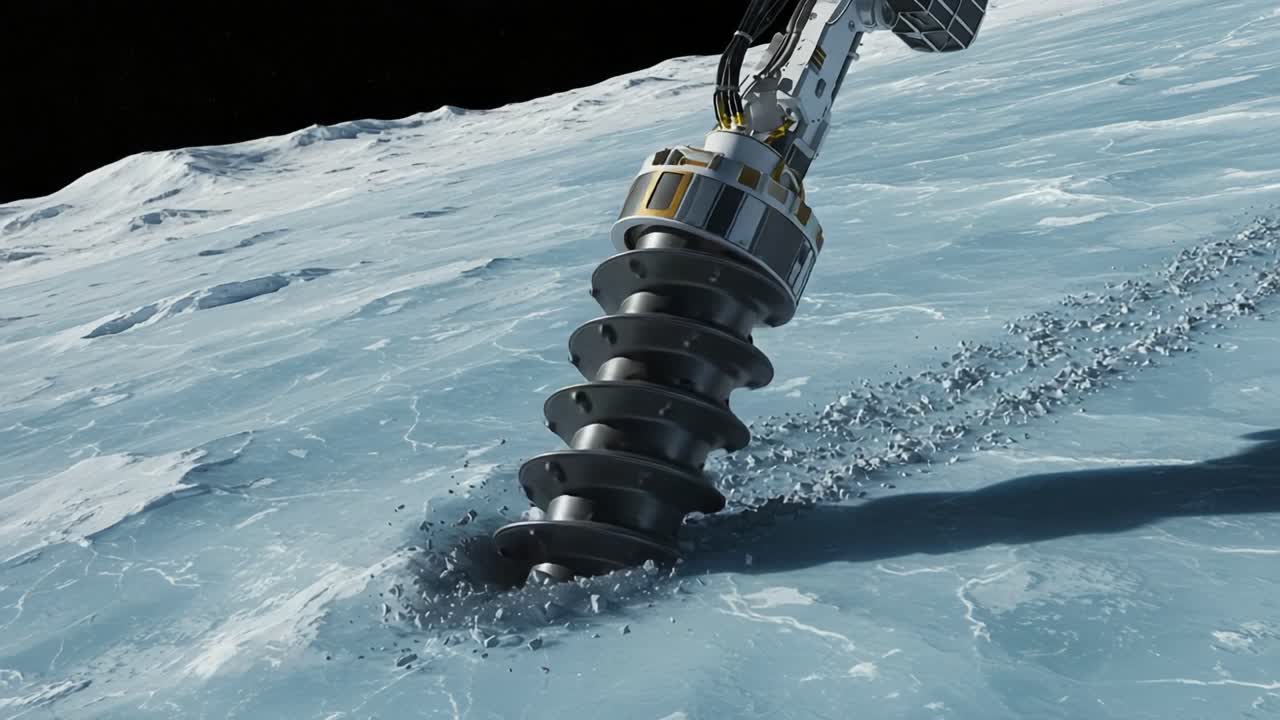 Trivella Robotica Avanzata in Azione: Esplorazione di Terreno Ghiacciato con Precisione sulla Superficie di un Corpo Celeste Utilizzando Tecnologia Innovativa per la Scoperta Scientifica