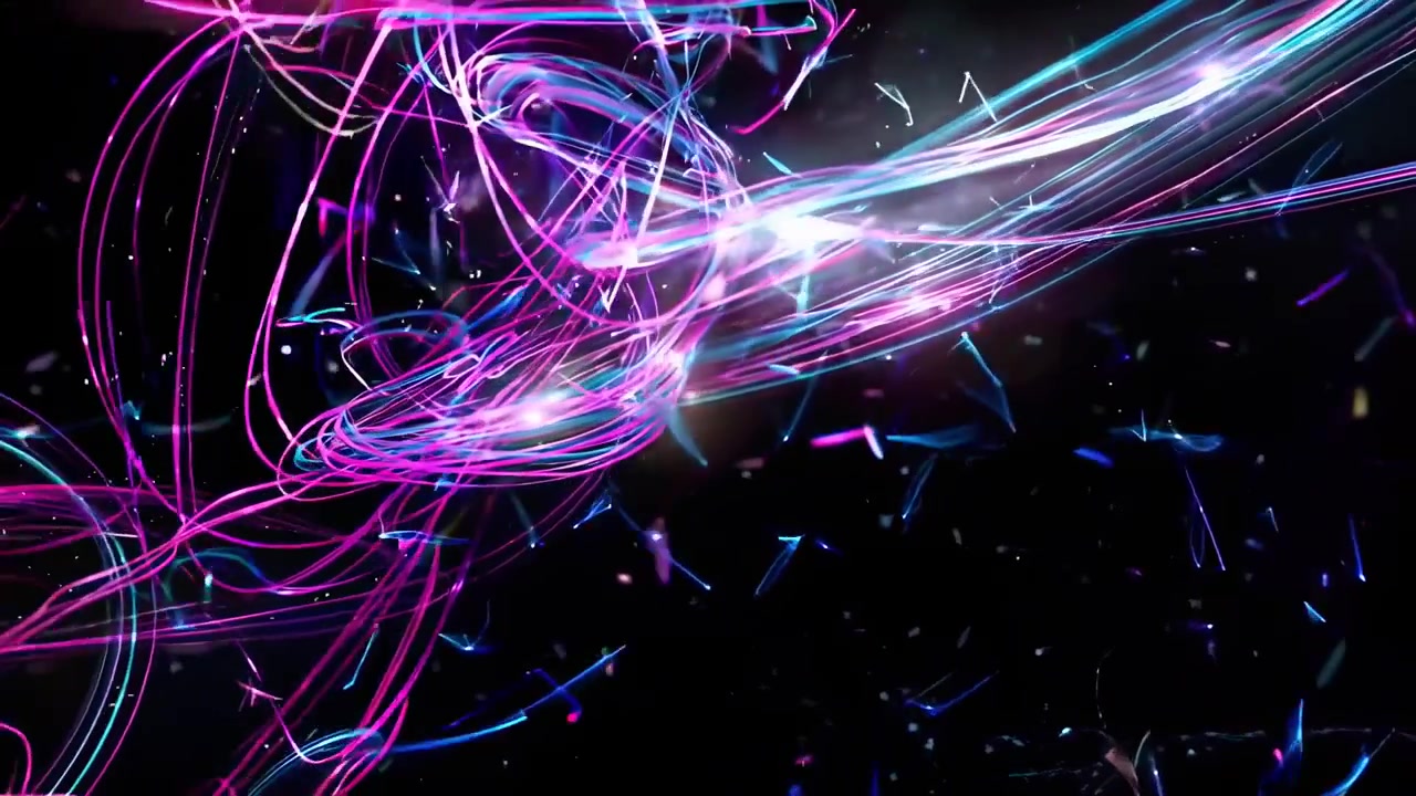 Abstract Neon Light Lines Flowing and Intertwining on Dark Background