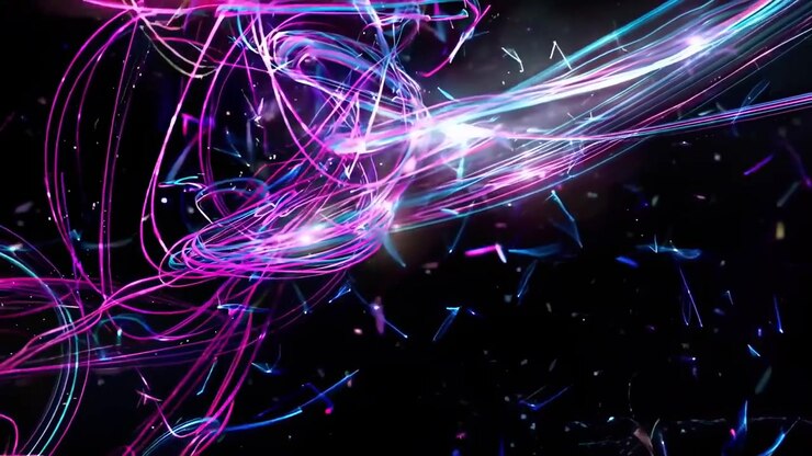 Abstract Neon Light Lines Flowing and Intertwining on Dark Background
