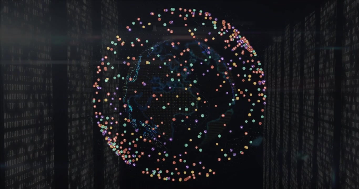 Digital Globe Rotating with Data Network Connections in Server Room