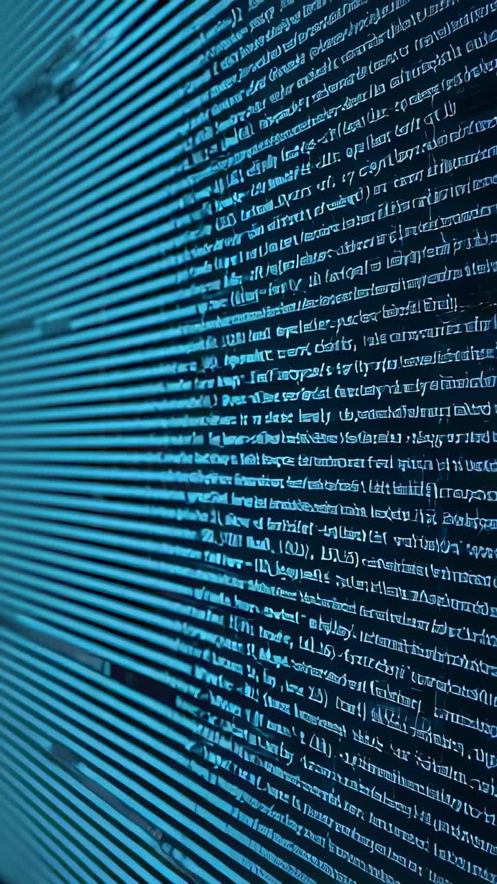 Vertical video: Opening code columns spawning cyan scanlines on screen, illustrating data matrix