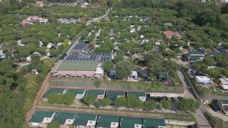 aerial fly over of camping belvedere at lake garda, italy