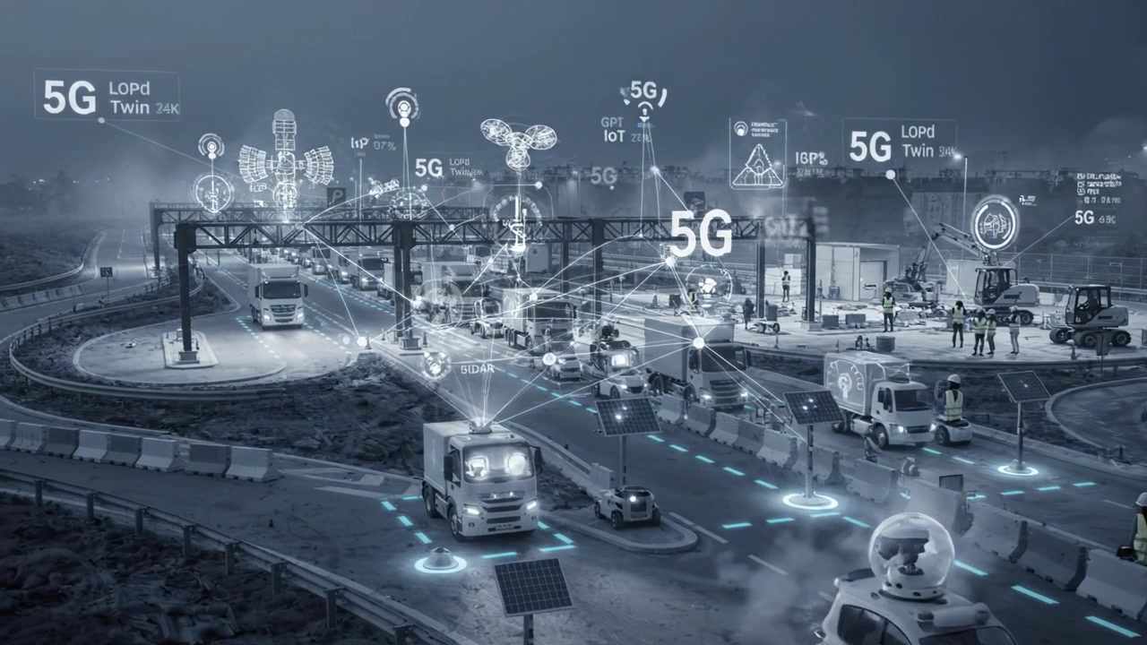 Polo di trasporto moderno: innovazioni tecnologiche nella gestione del traffico con connettività 5G e soluzioni di trasporto sostenibili per lo sviluppo urbano.