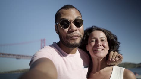 happy young couple during video chat