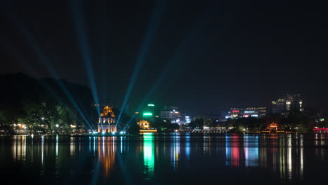 timelapse of night hanoi with colorful hoan kiem lake