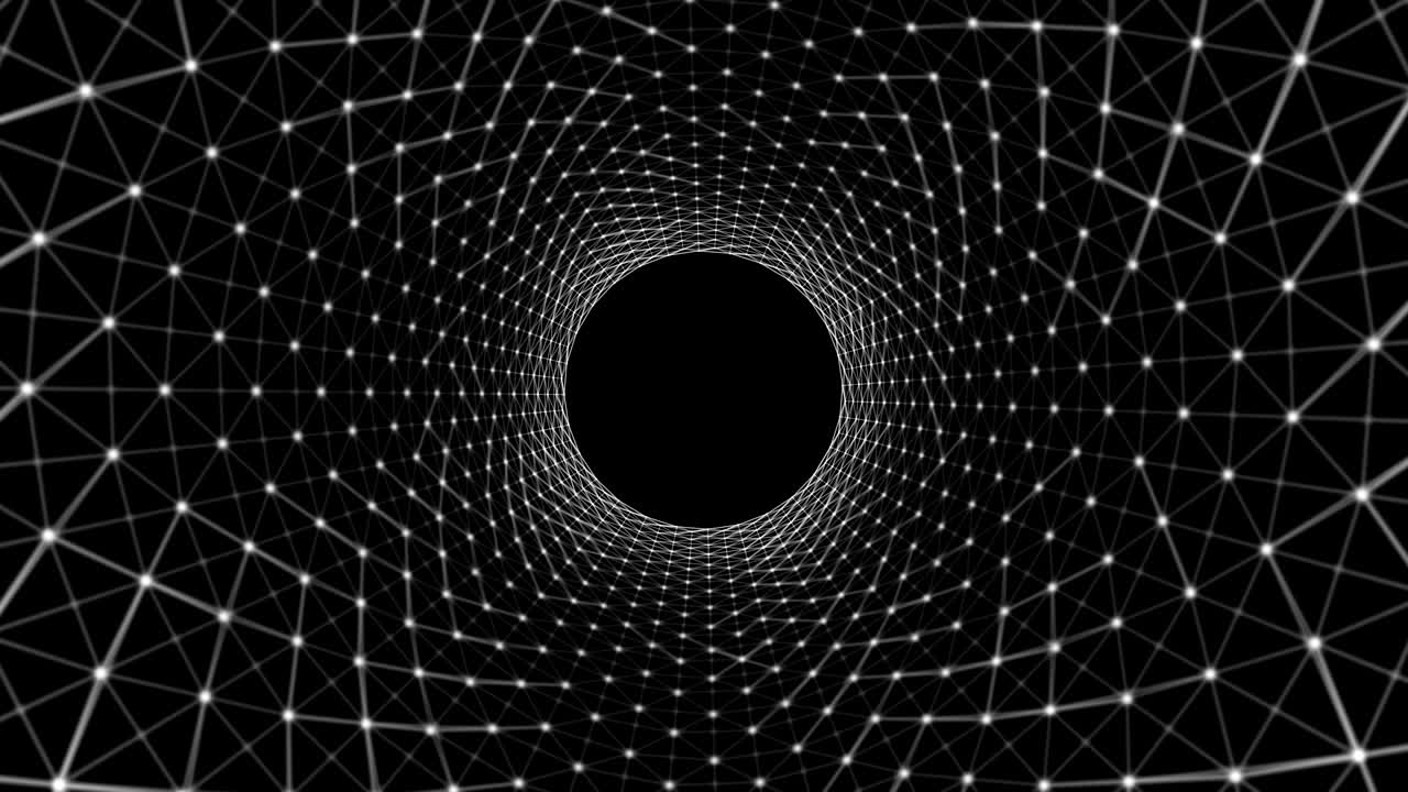 Circles spiral of architecture structure tunnel shape on black background, optical illusion. Abstract pattern design element. 3d lines illustration background