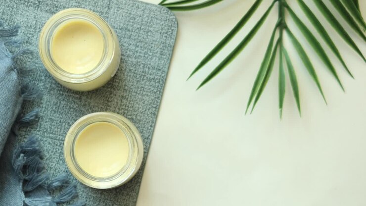 Creamy Dessert in Jars with a Blue Cloth