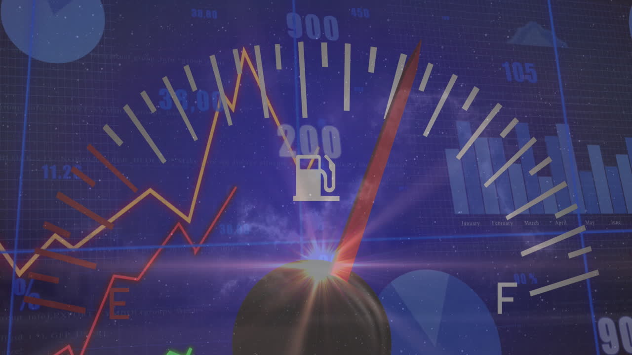 스피도미터, 통계 데이터 처리 및 하늘의 구름에 대한 빛 점의 애니메이션