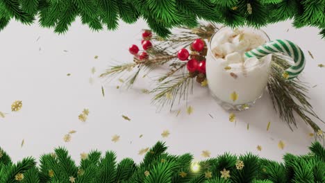 animación de estrellas cayendo sobre la bebida de navidad y decoraciones.